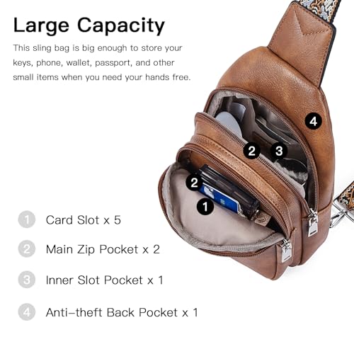 Telena Sling Bag for Women Crossbody Bags Purse for Women Vegan Leather Fanny Pack with Adjustable Strap - color: 0-brown