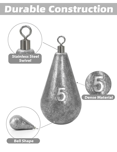 BLUEWING Casting Swivel Bell Sinkers Fishing Weights 1/2oz-8oz Drop Shot Dipsey Lead Saltwater - size: Size05: 3oz, 5 Pack