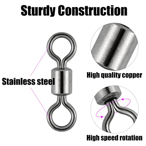Dr.Fish 50 Pack Fishing Micro Swivels Fly Fishing Rolling Barrel Black Nickel Swivels High Strength Solid Rings Hook line Connector - size: 6mm(6.6LB)-50pk