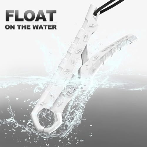SNAIL TRAIL 7.5''/9'' Floating Fish Gripper, Fishing Grabber, Catfish Mouth Pliers, Caught Bass Holder, Digital Scale Hook Clamp, Saltwater Lip Grip Tool with Lanyard, Gifts for Men, White - color: White, size: 7.5"