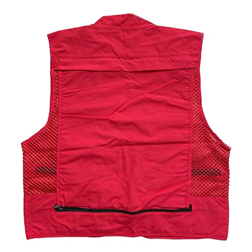 Men Mesh Breathable Multi-Pocket Vest Outdoor Travelers Fly Fishing Photography - color: Red, size: Small