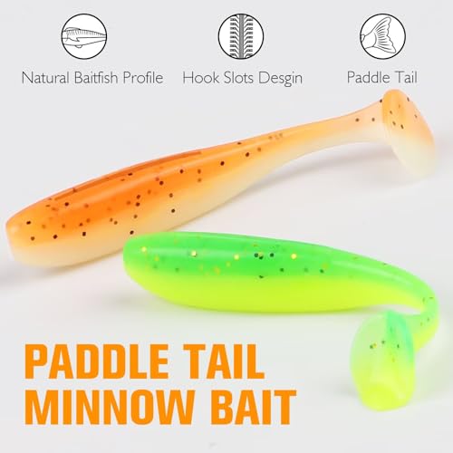 Dovesun Crappie Lures Kit Soft Plastic Baits Paddle Tail Swimbaits Fishing Soft Plastic Lures Crappie Walleye Trout Bass Fishing Baits 60pcs/75pcs - color: Paddle Tail-1.97in-60pcs