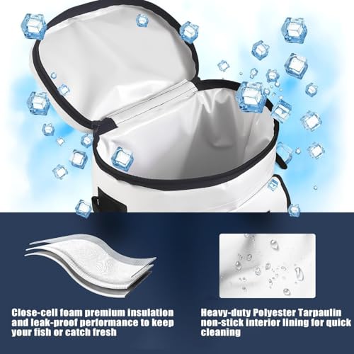 Buffalo Gear Fish Cooler Backpack 32Qt Waterproof Fishing Backpack Cooler Portable Fish Bag, Keep Ice Cold More Than 24 Hours - color: White-22qt