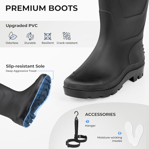 Calamus WaveWalker Fishing Waders for Men & Women, 100% Waterproof PVC Waders with Slip-Resistant Boots, Tear-Resistant Nylon - color: Black, size: M6/W8