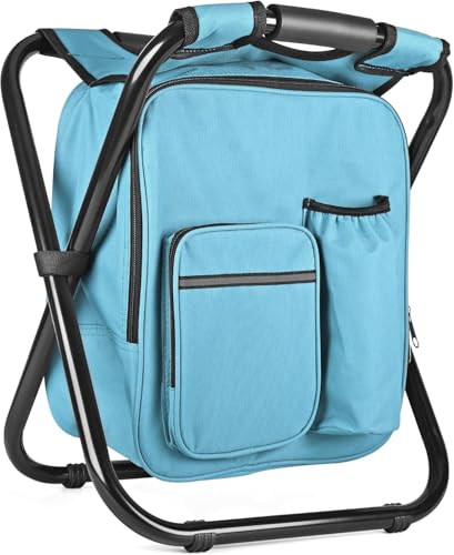 Kikerike Backpack Stool Cooler Chair Heavy Duty 300 LBS Max Load Portable Lightweight Folding Fishing Cooler for Camping Hunting Fishing - Sky Blue - color: Sky Blue