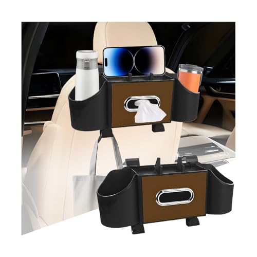 Car Headrest Back Seat Organizer, 4-in-1 Vehicle Seat Back Tissue Box with Cup Holder Headrest Hook, Phone Holder, Multifunctional Automotive Backseat Organizer, Universal for Vehicles (Brown) - color: Brown