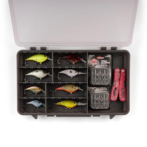 Plano StowAway 3600 50/50 Split Stow Tackle Box, 4-Pack, Corrosion-Preventive Rustricor, Single Latch Design, Transparent DuraView Lid, Stackable Storage for Fishing Bait, Lures and Gear - size: 3700 50/50 Split 4-Pack, style: New Model