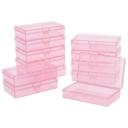 LJY 12 Pieces Rectangular Empty Mini Clear Plastic Organizer Storage Box Containers with Hinged Lids (5.3 x 3.1 x 1.2 inch, Pink) - color: Pink, size: 5.3 x 3.1 x 1.2 inch