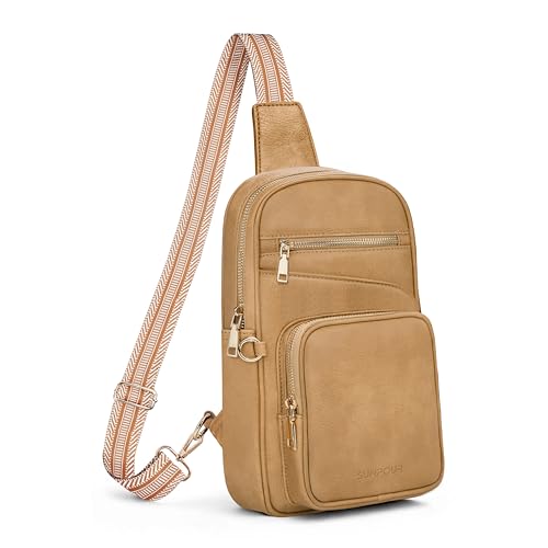 Anti Theft Crossbody Bags for Women RFID Leather Sling Purses,Crossbody Bags Travel Leather Fanny Pack for Women - color: Khaki