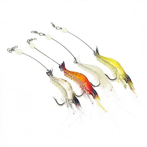 Artificial Silicone Soft Bait Set, Luminous Shrimp Fishing Lure with Hook Fishing Tackle, Freshwater/Saltwater - color: 4 Pcs