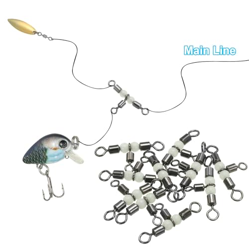 PATIKIL 3 Way Swivel Cross Line T Turn Rolling Tackle with Luminous Beads for Catfish Surf Rig - size: 1.6x0.8 Inch