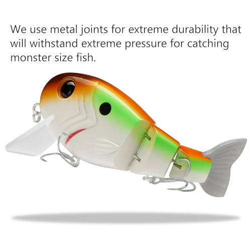 BASSROCK Topwater Fishing Lures for Bass Pike Salmon Floating Swimbait Jointed Crankbait Freshwater Saltwater 4.9in/1.76oz RK1001 - color: 4-Pack in 4 colors (GTRW), size: 4.9in/1.76oz