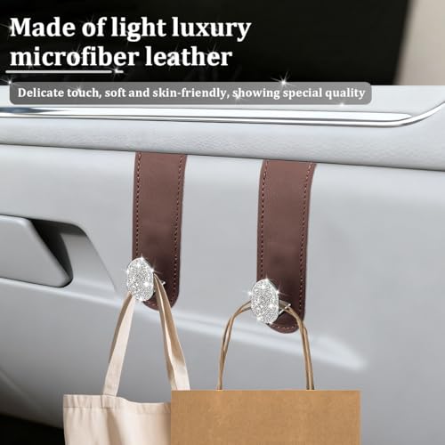Zpana 2PCS Bling Car Co-Pilot Glovebox Hook, Crystal Rhinestone Vehicle Passenger Seat Hanger for Purse Handbag Umbrella, Automotive Glove Box Storage Organizer, Universal for Truck SUV Van (Brown) - color: Brown