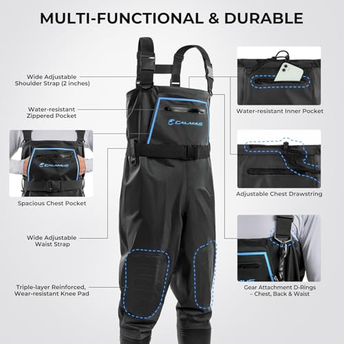 Calamus WaveWalker Fishing Waders for Men & Women, 100% Waterproof PVC Waders with Slip-Resistant Boots, Tear-Resistant Nylon - color: Black, size: M9/W11