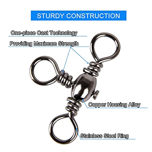 AKOSU 120pcs Fihshing Accessories Three Way Swivels Cross Line Barrel Stainless Steel Swivel Saltwater T-Turn Fishing Line Connector #2, 4, 6, 8, 10