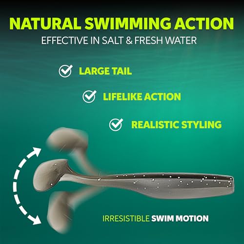 Soft Plastic Paddle Tail Swimbaits – 3 1/4", 4" & 5" Soft Plastic Fishing Lures with Extra-Large Tail for Lifelike Swimming Action – Freshwater & Saltwater - color: Smoke, size: 3 1/4 Inch - 12 Pack