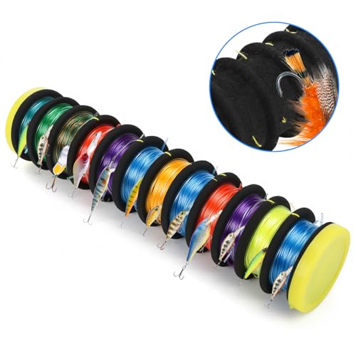 ZENFUN 4 Pc Fishing Line Storage Organizer, Fish Leader Holder with 12 Slots to Keep Your Lines Tangle Free, Spooler Winder, and Hook Keeper with Rigging Spools