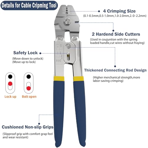 Wire Rope Crimping Tool Kit, 100FT Stainless Steel Cable, 100PCS Aluminum Crimping Loop Sleeve, Wire Rope Thimble