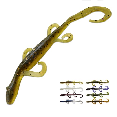 Wild Lizard Soft Plastic Lure, 5.5 Inch Scented Creature Bait for Bass Fishing, Active Legs & Tail, Dense Salt Body for Natural Sink, Ideal for Texas & Carolina Rig, 10-Pack - color: Watermelon