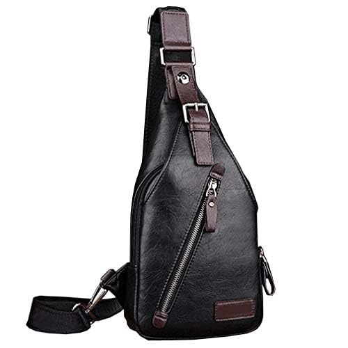 Hebetag Leather Sling Bag Crossbody Backpack for Men Women Travel Outdoor Camping - color: #20black(pu)