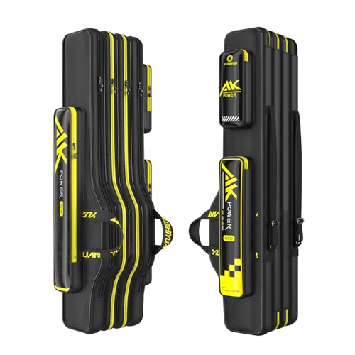Fishing Rod Case 51in Quad-Layer 1680D Heavyweight Oxford Fishing Pole Case & Bag with Wire Frame Support (Not Hardshell)Quick-Access Compartments Anti-Sag Design Fishing Rod Bag Fishing Gift for Men - color: 4 Layer -Reinforced