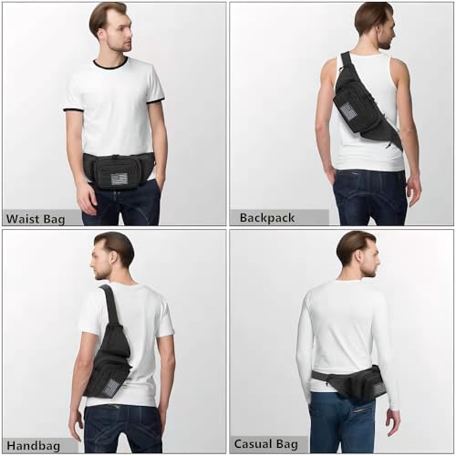 Tactical Fanny Pack Gun Holster Concealed Carry Pistol Military Tactical Waist Bag Waterproof Molle EDC Pouch with USA Flag Patch - color: Black
