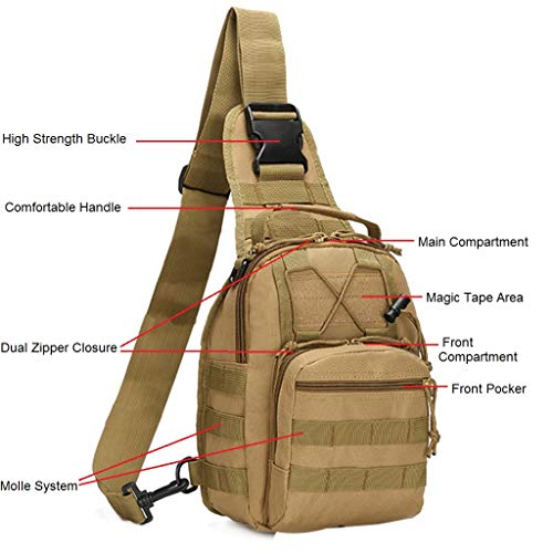 FAMI Outdoor Tactical Bag Backpack, Military Sport Bag Pack Sling Shoulder Backpack Tactical Satchel for Every Day Carry (Tan) - color: Tan