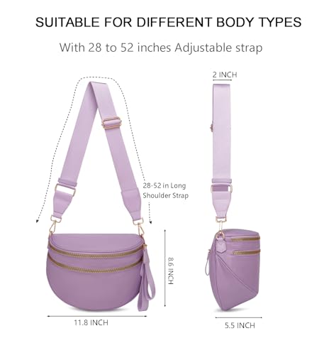 Pure Colour Crossbody Bum Bags for Women Spacious Checkered Cross body Bag Nylon Trendy Fanny Pack for Travel - color: Light Purple