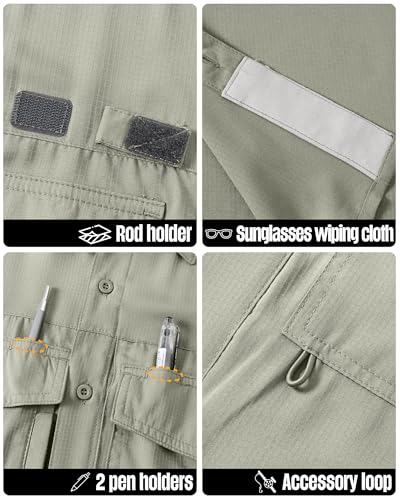 33,000ft Men's Fishing Shirts Lightweight Cool Quick Dry Sun Protection UV Short Sleeve Shirt for Casual Hiking Safari Travel - color: Gray Green, size: XX-Large