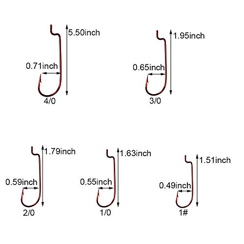 30pcs/Pack Offset Fishing Hooks Worm Hooks Black/Red High Carbon Steel Senko Bait Fishing Hooks 4/0 3/0 2/0 1/0 1# - color: red, size: 1#-30pcs