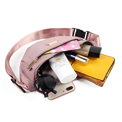 Fanny Packs Waist Pack for Women, Waterproof Waist Bag with Adjustable Strap for Travel Sports Running - color: cute pink