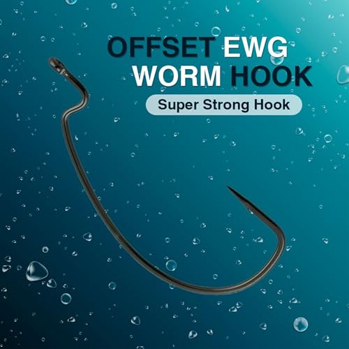 Reaction Tackle Offset EWG Worm Hooks - Super Strong Wide Gap Texas Rig Hooks for Soft Plastic Baits - High Carbon Steel Bass Fishing Hooks (25-Pack) - size: #4/0