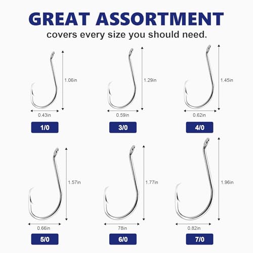UCEC Circle Fishing Hooks Octopus Hooks Saltwater Freshwater, High Carbon Steel Offset Fishing Octopus Hook Set for Catfish Trout Fishing Size #1 1/02/03/04/05/06/07/08/0 170/ 100PCS - color: 100PCS Size: 1/0 2/0 3/0 4/0 5/0 6/0 7/0