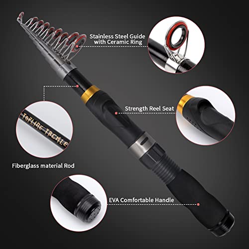 Collapsible Fishing Rod and Reel Combo, BalanZze Telescopic Fishing Rod with Spinning Reel, Portable Collapsible Fishing Pole Kit for Saltwater and Freshwater – Ideal Fishing Gift - color: gold - Full Kit with Case, size: 6.89 ft