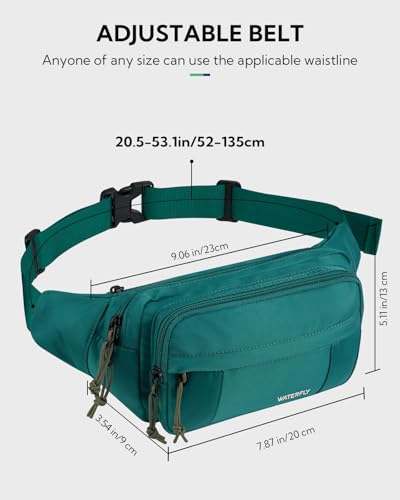 WATERFLY Fanny Pack Waist Packs: Large Crossbody Fanny Packs for Women Men with 5 Zipper Pockets Adjustable Strap Waist Bags Hip Pack for Traveling Cycling Running Hiking-Cyan - color: Cyan