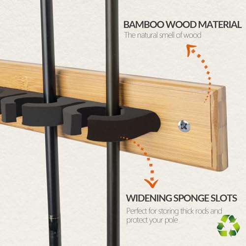 THKFISH Fishing Rod Racks Fishing Rod Holders for Garage Wood Fishing Pole Wall Rack Store 14 Fishing Rod Combos,1 Pair - color: Vertical Rod Rack-for 14 rods