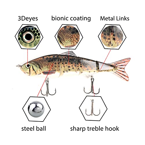10in Multi Jointed Swimbait Fishing Lures Bait,4 Segment Big Giant Sinking Fishing Bass Lures,Crankbaits Swimbaits with Treble Hook - color: 10in,4.76oz-Color J