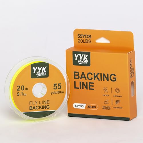 YYKBlueSky 8 Strand Dacron Fly Line Backing, 55 Yards, 20/30 LBS Optional, Abrasion Resistant & Colorfast, 5 Colors Available for Fly Fishing - color: Yellow & Black, size: 20LBS