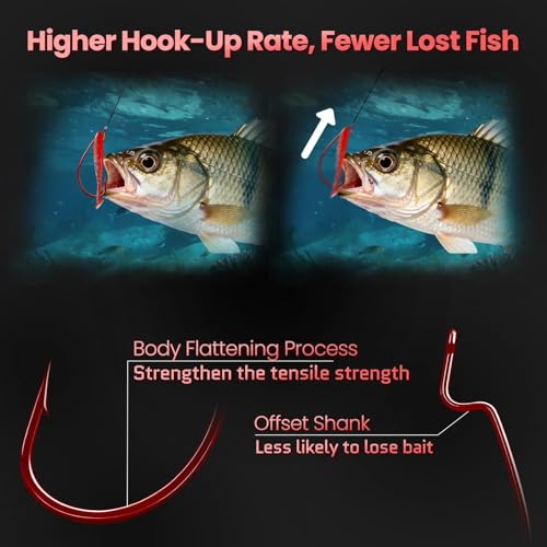 50/100/120pcs EWG Fishing Hooks, Bass Fishing Hooks Offset Worm Hook Texas Rig Hooks Live Bait Fishing Hooks for Freshwater Saltwater Size 4 2 1 1/0 2/0 3/0 4/0 5/0 - color: Red, size: #1_50pcs