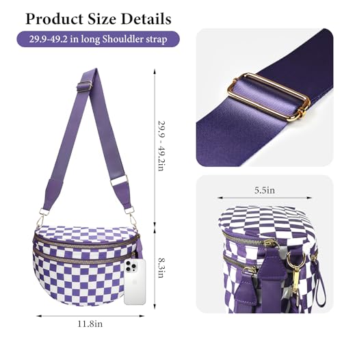 Crossbody Bags for Women, Checkered Bum Bag Crossbody, Spacious Nylon Shoulder Handbag Mom Bag (purple checkered) - color: purple checkered