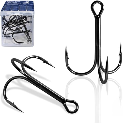 Pristis 3X Strong Fishing Treble Hooks, High Carbon Steel Sharp Barbed Tripple Round Bend Hook Kit Set for Lure Bait, Needle Point for Saltwater Freshwater Bass Trout Tuna Catfish Pike - size: 5/0 - 8 Pack