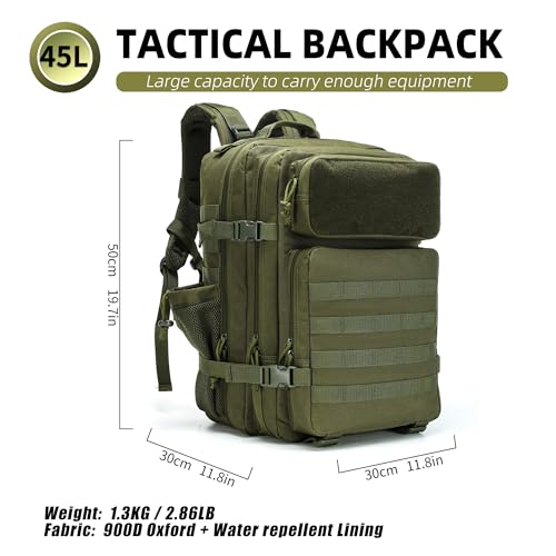 gracedon Tactical Backpack - Military Molle Bag 3 Days Pack for men and Women Large Assault Rucksack 45L (Green) - color: Green