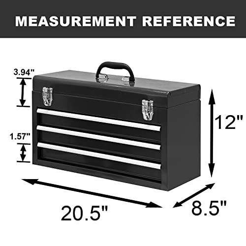 BIG RED 3 Drawer 20“ Metal Tool Box Portable Steel Tool Chest with Metal Latch Closure for Garage, Home and Workbench,Black,ANTBD133-XT - color: Black, size: 20.5 Inch