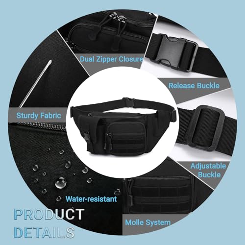 Tactical Fanny Pack，Military Waist Bag Hip Belt Bumbag Utility Bags for Fishing Hiking Hunting with Mesh Water Bottle Holder Pouch (DarkGray) - color: DarkGray