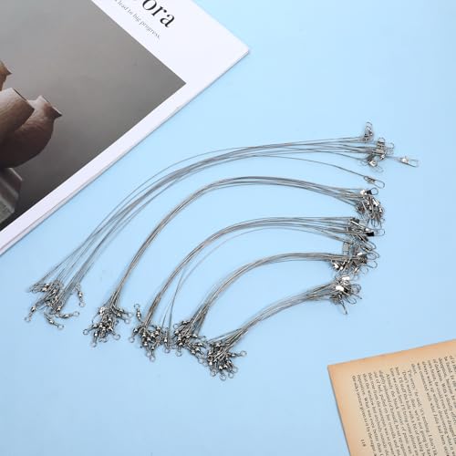 50 Pcs Fishing Leaders with Swivels, Steel Wire Fishing Leader | High-Strength Anti-Bite Wire Leader Line Kit for Saltwater Freshwater, Connects Lures, Hooks, Rigs (Green, 4/6/8/10/12 Inch) - color: Silver