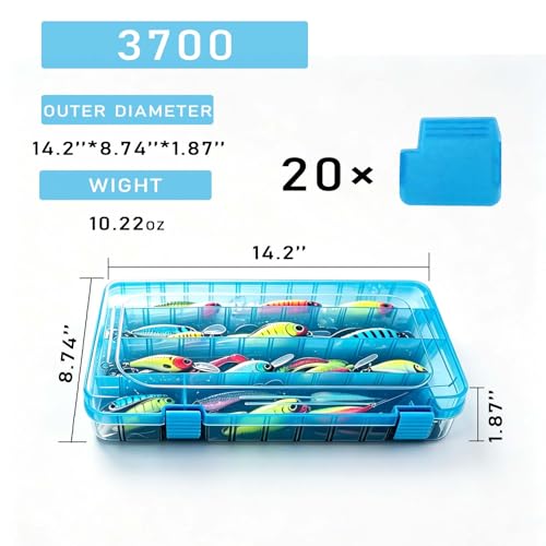 BEAR PAW 3700 Fishing Tackle Boxes Large Tray Floating Fishing Trackle Box Storage Organizer Lure Plastic Box with Adjustable Dividers Blue - style: 3700 Standard