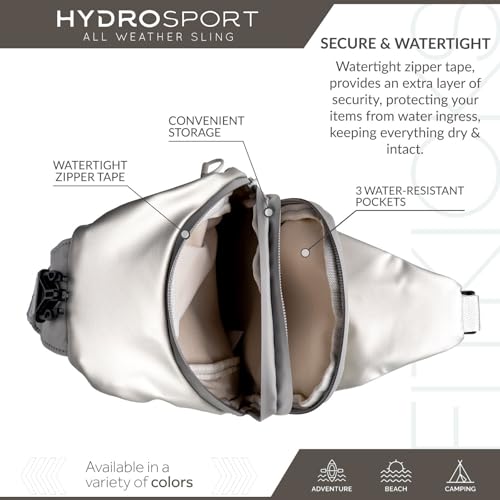 FITKICKS Hydrosport All Weather Sling Bag Unisex Crossbody Travel Hiking Chest Bag - color: Silver