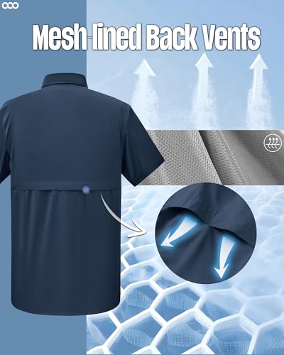 33,000ft Men's Fishing Shirts Lightweight Cool Quick Dry Sun Protection UV Short Sleeve Shirt for Casual Hiking Safari Travel - color: Navy, size: Medium