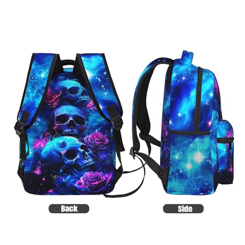 Skull Backpack for Boys Purple Rose Schoolbag for Girls Teenage Kids Cute Children Lightweight Waterproof Adjustable Book Bag for Travel Hiking Camping Gym Backpack for Kids Boys 8-12 - color: Skull 01