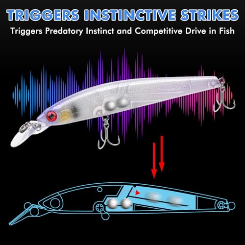 TRUSCEND Suspending Jerkbait, Rattle Minnow Lures with BKK Hooks, Freshwater Bass Trout Striper Walleye Pike Fishing Lures, Variety Pack for All Water Conditions, Premium Fishing Gear and Gifts - color: B-4.3",0.5oz